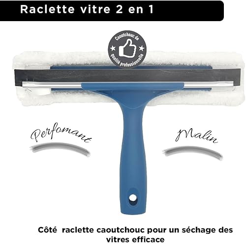 Lnt France - Raclette Lave-vitres Double Utilisation avec Une Housse en Microfibres ! Raclette Vitre pour Salle de Bain, Voiture Fabriqué en 100% Polyester (Raclette + 2 Housses) - Nail Gallerys