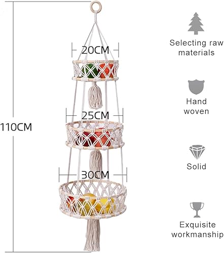 Bncxdc Panier à fruits suspendu tressé à la main - Panier à fruits suspendu à trois niveaux - Panier à fruits suspendu pour économiser de l'espace dans la cuisine - Nail Gallerys