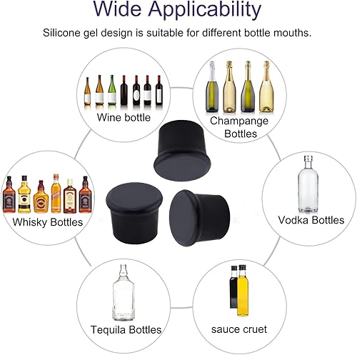 JCKD 6pcs bouchon de bouteille en silicone, bouchon de bouteille de vin réutilisable pour vin, bouteille de Champagne, bouteille de bière, vin mousseux, garder le bouchon de bouteille frais (noir) - Nail Gallerys