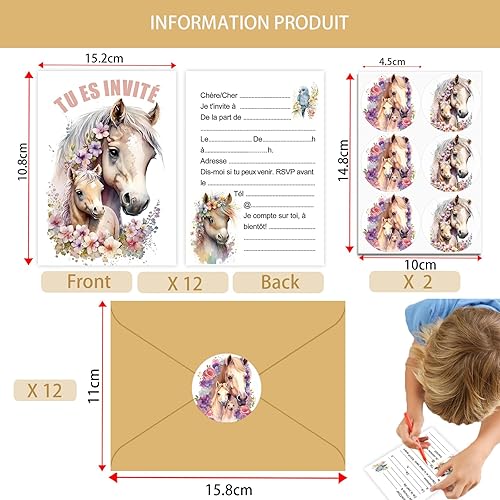 Randomgo 12x Équitation Invitation Anniversaire Garcon en Français avec Enveloppes, Équitation Carte Invitation Anniversaire à Thème, Cartes d'Invitation de Fête pour Anniversaire (A6) (A) - Nail Gallerys