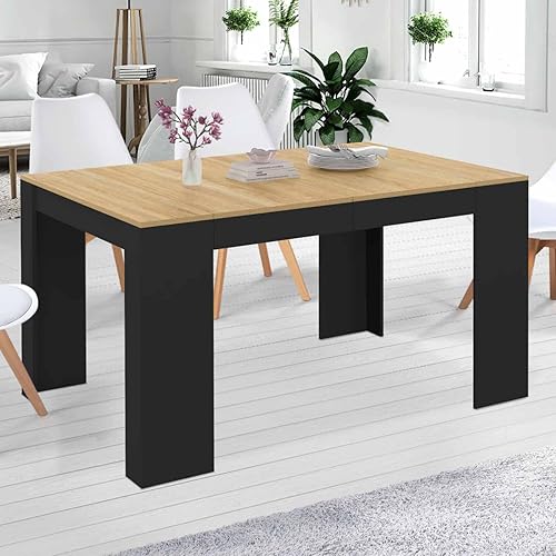 IDMarket - Table Console Extensible Orlando 6 Personnes 140 cm Bois Noir et façon hêtre - Nail Gallerys