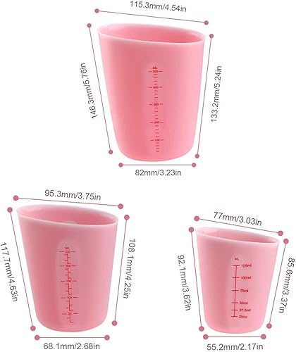 0XBIT Verre Doseur Cuisine, 3 Pièces Verre Doseur Silicone, Verre Doseur avec Graduations, Léger, Doux Résistant Hautes Températures, pour Bricolage, L'artisanat, Boratoire, Cuisine - Nail Gallerys