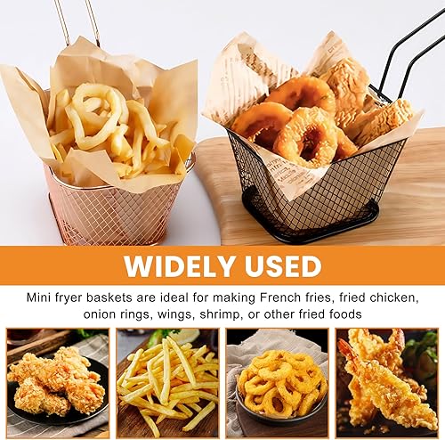 Lot de 12 paniers à frites : petit panier à frites en acier inoxydable argenté, panier pour aliments frits avec anse, panier à friteuse pour frites, rondelles d'oignon, pépites de poulet - Noir - Nail Gallerys