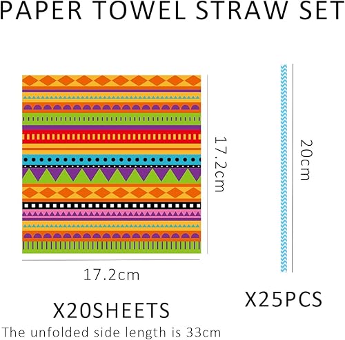 Lot de 20 serviettes en papier mexicain à rayures colorées, 25 pailles, décorations de fête d'anniversaire pour adultes, serviettes de fête colorées et élégantes, décorations de fête mexicaines - Nail Gallerys