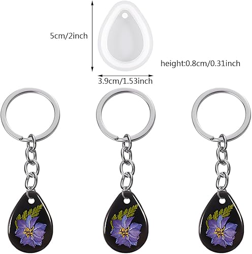 Nifocc Lot de 6 moules ovales en résine époxy - En forme de goutte d'eau - Porte-clés - En silicone - Avec trous - Pour bricolage - Nail Gallerys