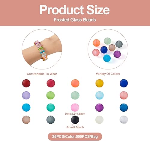 Pandahall Lot de 500 perles rondes en verre dépoli transparent de 6 mm pour la fabrication de bijoux, bracelets, colliers, loisirs créatifs - Nail Gallerys