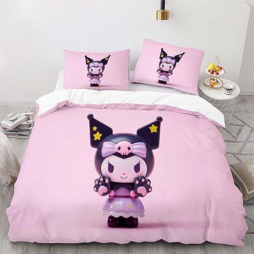 OYUXMAS Housse de Couette 2 Pièces Kuromi - 100% Polyester Doux Respirant - Set Literie Enfant/Adulte (1 Housse de Couette + 1 Taies) - Décoration Chambre Kawaii-(140x200 cm) - Nail Gallerys