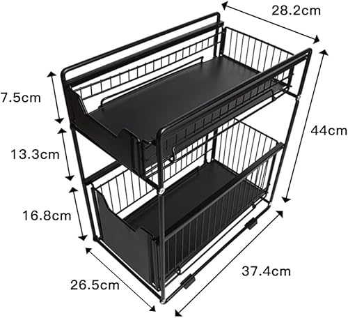 2 Niveaux Rangement Sous évier Coulissant d'armoire, Organiseurs Sous évier (noir) - Nail Gallerys