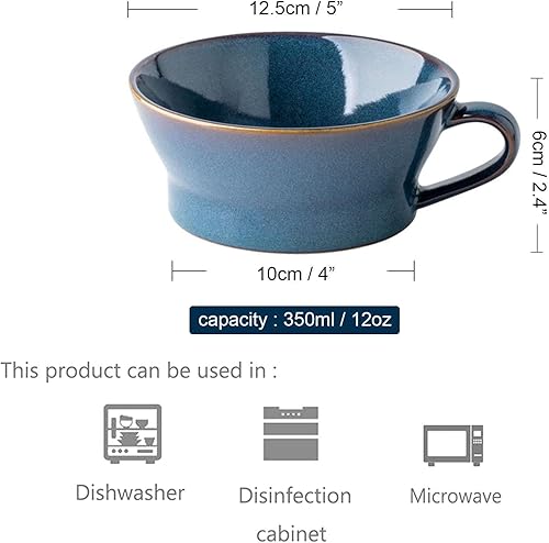 Tasses à Soupe en Porcelaine céramique avec poignées, Tasses à Bouillon, Bol à Soupe pour Micro-Ondes, Tasse à Soupe, Bol à petit-déjeuner-bleu-350 ML - Nail Gallerys
