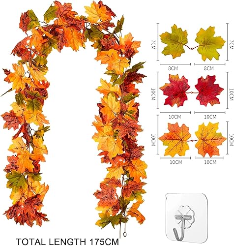 GWAWG Guirlande de Feuilles d'érable artificielles pour décoration d'automne, Plante à Suspendre pour Maison, Jardin, Mur, Porte, cheminée, décoration avec Crochet, fête de Mariage, Thanksgiving, 175 - Nail Gallerys