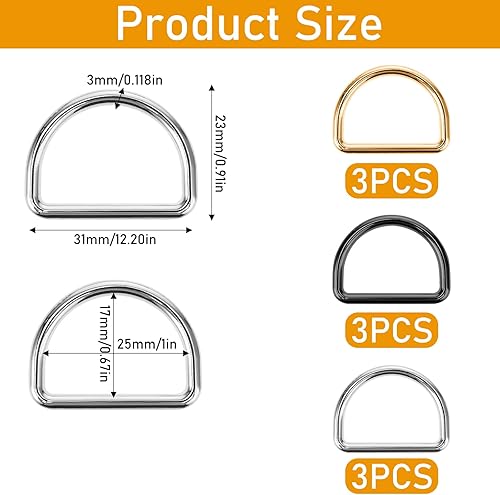 Lot de 9 anneaux en D en métal de 2,5 cm, anneaux en D de 3 mm d'épaisseur en acier inoxydable robuste pour sacs à dos, sangles de sangle, sacs, laisse de chien, accessoires de bricolage (couleurs - Nail Gallerys