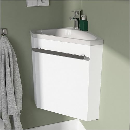 MOB-IN Ensemble Lave-Mains d'angle SKINO Blanc + Vasque + Armoire de Toilette - Nail Gallerys