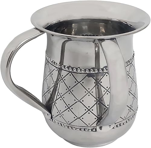Fenzo Tasse décorative Netilat Yadayim pour lavage des mains religieux / Shabbat Judaica Cadeau pour Rosh Hashana Judaica Tasse de lavage des mains Netilat Yadayim Last Water 2 poignées Shabbat/argent - Nail Gallerys