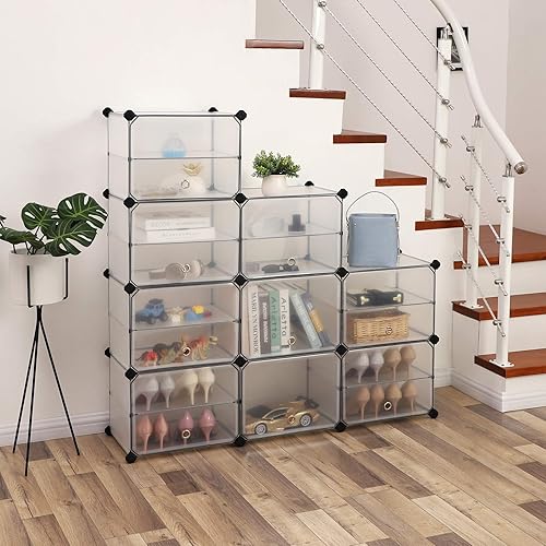 SONGMICS Armoire de Rangement Modulable avec Portes, Étagère à Chaussures, Organiseur en Plastique avec Séparateurs, Maillet en Caoutchouc Inclus, pour Vestiaire, Salon, Chambre, Blanc LPC502W - Nail Gallerys