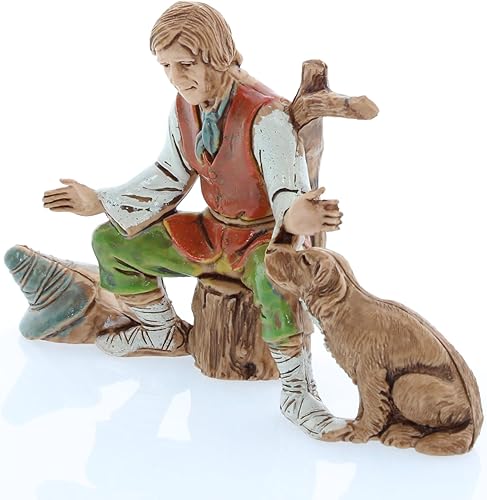 Moranduzzo Berger Assis avec Chien pour Crèche de 10 Cm Échelle 1:20-Figurines de Crèche Indestructibles-Style 700',Peinture Finition à la Main,Produit Officiel,Fabriqué en Italie,Sculpteur M. Landi - Nail Gallerys