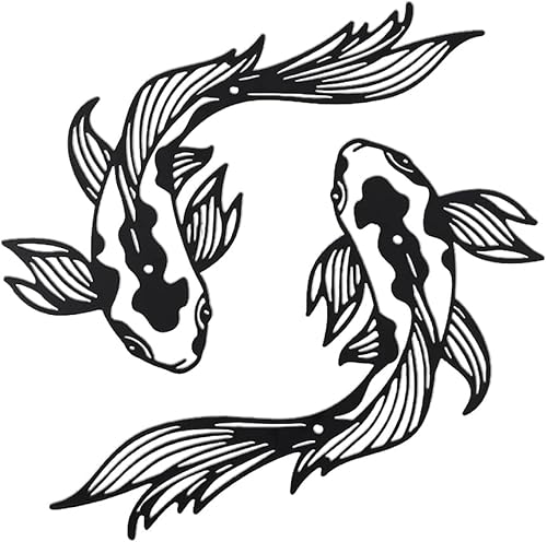 WADORN Décoration Murale en Métal Koi, Sculpture Murale Représentant un Poisson Koi Style Feng Shui Décoration Murale Minimaliste pour Balcon Jardin Cour Intérieur Ou Extérieur, 30x30cm - Nail Gallerys