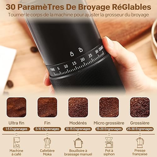 Moulin à Café à Meule Portable, Petit Moulin à Café éLectrique Avec 30 RéGlages, Moulin à Café Sans Fil Rechargeable Avec Meule Conique En CéRamique Et Brosse De Nettoyage Pour Le Voyage Et Le Camping - Nail Gallerys