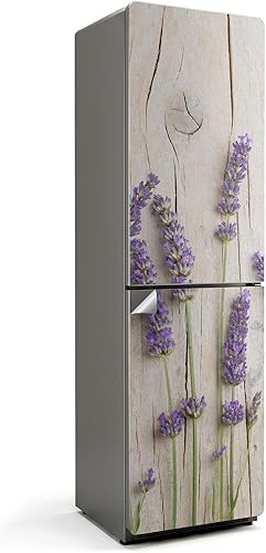 Autocollant pour Réfrigérateur 60x205 cm Auto-adhésif pour Cuisine Couvrant Entièrement Sticker Décalcomanie Protection Contre les Dégâts Décoration - Fleurs de lavande sur fond de bois - Nail Gallerys