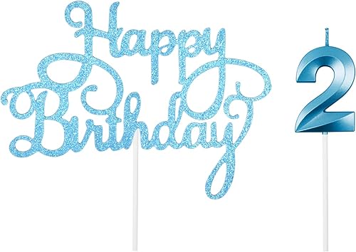 1 Pièce 2 Bougies, 1 Pièce Carte, Gâteau D'Anniversaire Bougie Bleue, Décorations D'Anniversaire Myrtille, Décorations De Fête D'Anniversaire - Nail Gallerys