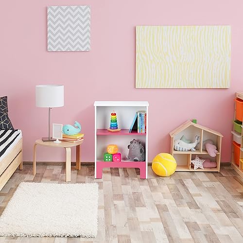 Relaxdays Étagères pour Enfants, 2 Compartiments, HxLxP : 66x48x24cm, Livres et Jouets, Petite bibliothèque, Blanc-Rose - Nail Gallerys