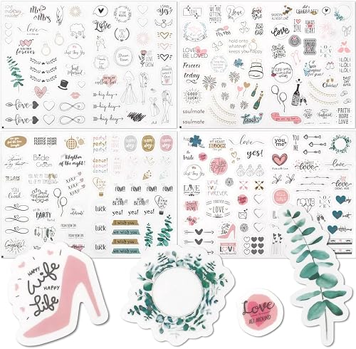 Anseom Mariage Stickers 4 Pièces Livre d'or Stickers Autocollants d'amour Autocollant Décoratif Autocollants de Mariage Autocollants de Mariage Vintage pour Livre d'or de Mariage - Nail Gallerys