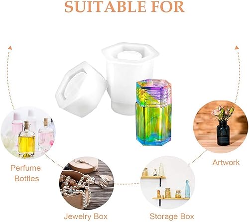 XLZSP Moule en silicone pour bouteille de 4 styles - Boîte de rangement pour bijoux avec couvercle - Moule en cristal époxy - Moule pour décoration de bougies - Moule rond - Nail Gallerys