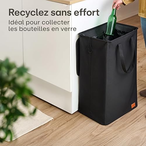 Poubelle de Tri Sélectif 100L - Collecteur de Bouteilles pour Recyclables & Verre - Poignées Doubles - Cordon Sécurisé - Résistante à l’Eau avec Sac de Transport - pour Cuisine & Balcon - Nail Gallerys