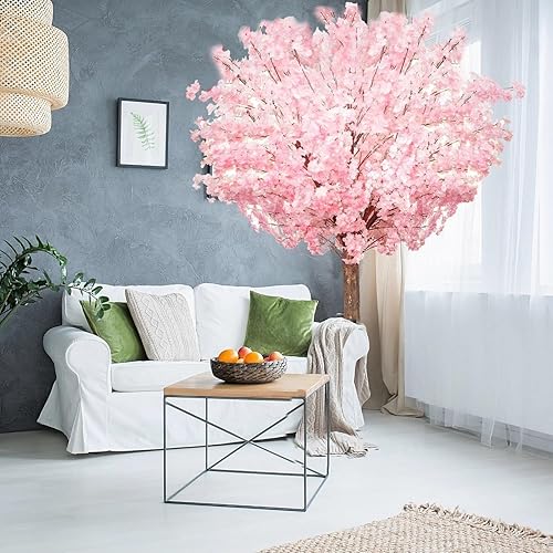 Cerisier artificiel en fleurs - Fait à la main - Pour intérieur et extérieur - 1,5 m de haut - Avec tronc en bois naturel et fleurs réalistes - Pour maison, bureau, fête, mariage (rose, 1,5 m) - Nail Gallerys