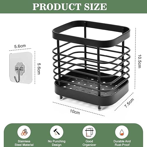 LPAMABA Porte Ustensiles Cuisine Acier 10*10.5*7cm, Pot Ustensiles Cuisine, Rangement Ustensiles Cuisine, Support Ustensile Cuisine, Egouttoir Couvert, Porte Couvert Cuisine avec Crochet Transparent - Nail Gallerys