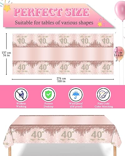 TOPWAYS Rose Or Assiette Jetable Decoration Anniversaire 40 ans Vaisselle Lot, Papier Assiette Jetable Gobelet Serviette Nappe pour Deco Anniversaire 40 ans Fille Femme 16 Invités (Anniversaire 40) - Nail Gallerys