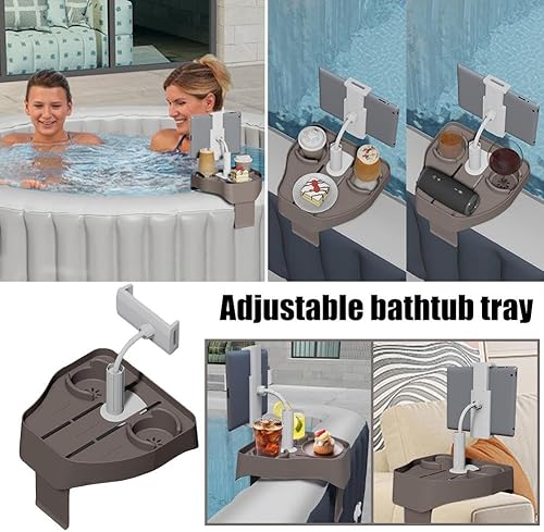 Étagère de table pour jacuzzi, table d'appoint réglable pour jacuzzi avec support de téléphone, plateau antidérapant avec 2 porte-gobelets, convient pour spa gonflable, piscine, baignoire, accessoires - Nail Gallerys