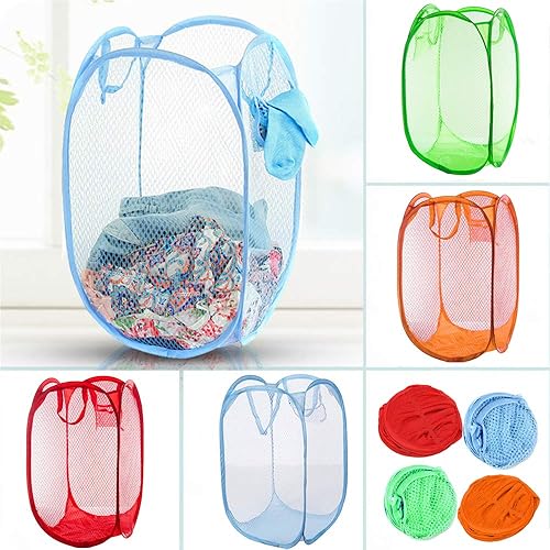 Qtopun Lot de 2 paniers à linge pliables en maille, paniers à linge sales portables et pliables pour chambre à coucher, chambre d'enfant, dortoir d'université et voyage (bleu foncé + rouge) - Nail Gallerys