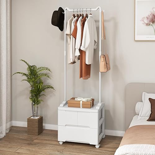 COSTWAY Portant a Vetement à Roulettes, Penderie Vêtement avce 3 Tiroirs, Tringle à Vêtement, 2 Crochets, Cadre en Métal, Portant à Vêtement 157 CM Pour Chambre, Vestiaire, Assemblage Facile - Nail Gallerys