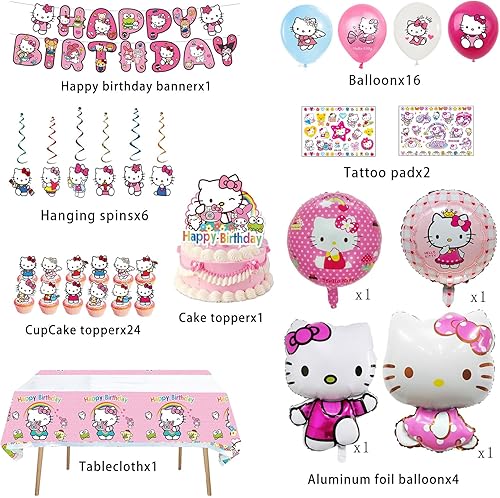 Decoration anniversaire fille,55 pièces décorations d'anniversaire pour enfants, Comprend bannière, Nappe, Décoration de gâteau, Ballons latex, Ballons aluminium, Tatouages ​​pour enfants - Nail Gallerys