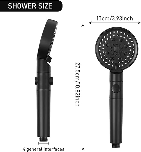 GEFIRE Pommeau de Douche à Main Haute Pression à 5 Modes avec Interrupteur de Pause Marche/Arrêt, Pommeau de Douche, Buses Anti-obstruction, Pulvérisateur de Pommeau de Douche à Main (Noir) - Nail Gallerys