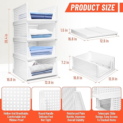 USHOP ​Lot de 4 Organisateur Armoire empilables​​ – ​​Rangement Vetement,Design perforé avec compartiments coulissants,Boite Rangement pour chambre/cuisine/salle de bain (Blanc) - Nail Gallerys