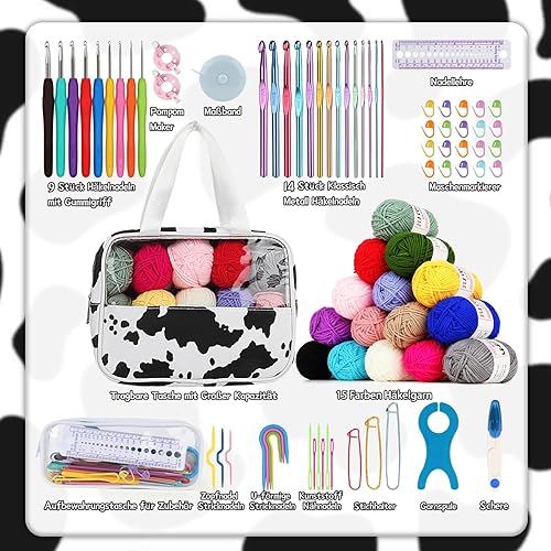 Coopay Lot de 81 crochets portables pour débutants, avec 15 laine, sac, accessoires de crochet, crochets ergonomiques avec poignée douce et crochets en métal, 2 à 10 mm - Nail Gallerys