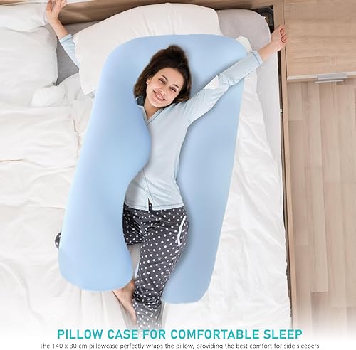 WIYETY Schwangerschaftskissenbezug U-Förmiger Kissenbezug: 140 x 80 cm U-förmiges Schwangerschaftskissen, Baumwolle Abnehmbarer Körperkissen, Ersatzbezug für Erwachsene Stillkissen, Blau - Nail Gallerys