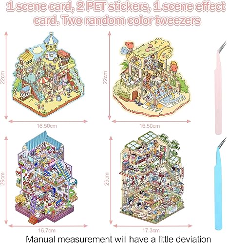 TYXHXTF Autocollants de Scène 4 Set 3D House Stickers, DIY Parc d'attractions Adorables Autocollants 3D pour Adultes, Enfants - Nail Gallerys