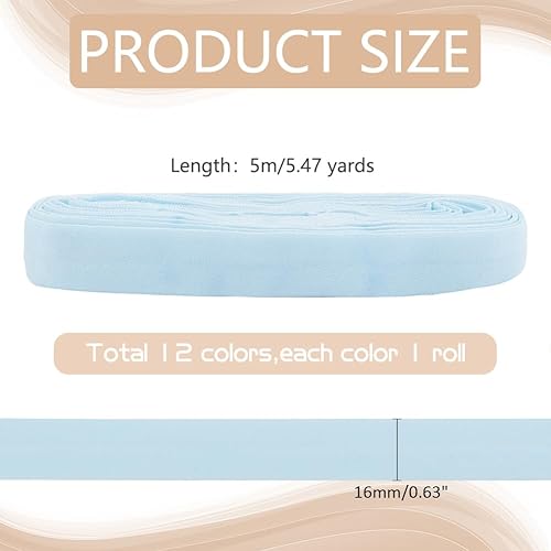 PH PandaHall 60m Ruban Biais Double Pli 12 couleurs Ruban Élastique 16mm Ruban de Couture en Biais Extensible pour Projets de Couture de Reliure D'Ourlet de Passepoil et de Matelassage - Nail Gallerys