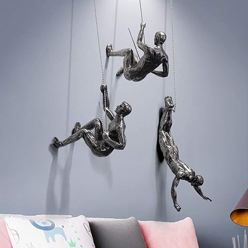 Tauzveok Sculpture Murale Art Résine Et Métal Bungee Jumping Man Escalade Descente en Rappel Trio Ornements Suspendus, 3 Escalade Hommes Wallhanging Figurines Abseiling,Silver3 - Nail Gallerys