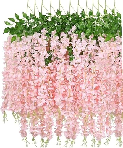 Lot de 12 guirlandes de glycines artificielles en soie à suspendre pour intérieur et extérieur, maison, jardin, Noël, fête de mariage (rose) - Nail Gallerys