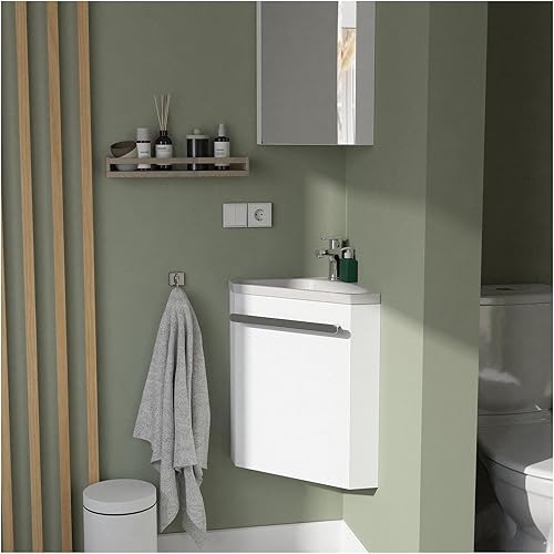 MOB-IN Ensemble Lave-Mains d'angle SKINO Blanc + Vasque + Armoire de Toilette - Nail Gallerys