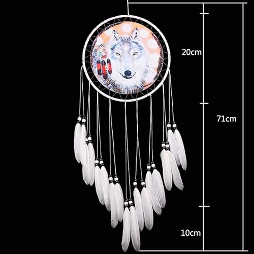 Homieco Attrapeur de rêves Craft À La Main Fantastique Loup Mur Suspendu Ornement Décor Plume Naturelle Wolf Motif Décoration de La Maison pour Chambre - Nail Gallerys