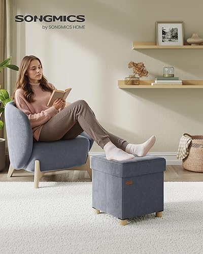 SONGMICS Tabouret de Rangement, Cube Pliable, 38 x 38 x 40 cm, Pouf, Repose-Pieds, 37 L, Surface en Velours, pour Chambre, Salon, Dortoir, Gris Ardoise LSF0516G01 - Nail Gallerys
