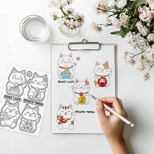 GLOBLELAND Tampons Transparents Lucky Cat pour Scrapbooking Tampons en Silicone Orientaux Japonais Tampons Transparents en Fleurs de Cerisier pour la Création de Cartes le Gaufrage le Journaling - Nail Gallerys