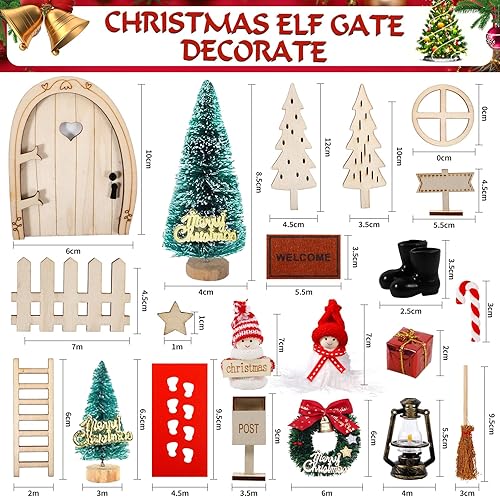 DONGQI Kit Porte Lutin de Noël, 30 Pièces Miniature Lutin Farceur de Noel Accessoires avec Bottes, Couronne, Echelle, Portes en Bois, Fenêtres Kit de Noël pour - Nail Gallerys