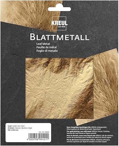 KREUL 99421 - Feuille de métal, 14 x 14 cm, 25 Feuilles, pour des Finitions très Brillantes du Bois, du Verre, du Papier, de la Toile, du polystyrène, du Plastique, de la Cire etc. - Nail Gallerys
