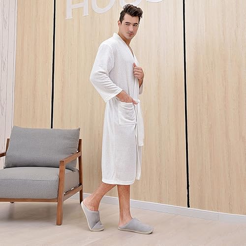Avrilight Peignoir Femme Nid D'Abeille Gaufré Léger Vêtements de nuit de Chambre Unisexe Peignoirs de Bain pour Spa Hôtel (Blanc, XL) - Nail Gallerys