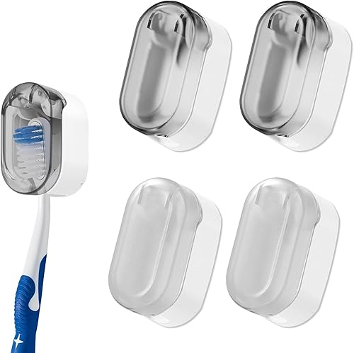 4 Pièces Support Brosse a Dent, Porte Brosse à Dents Muraux sans Perçage Auto Adhésifs Anti-poussièRe Portable pour Salle de Bain et Voyage (Blanc Gris Clair) - Nail Gallerys